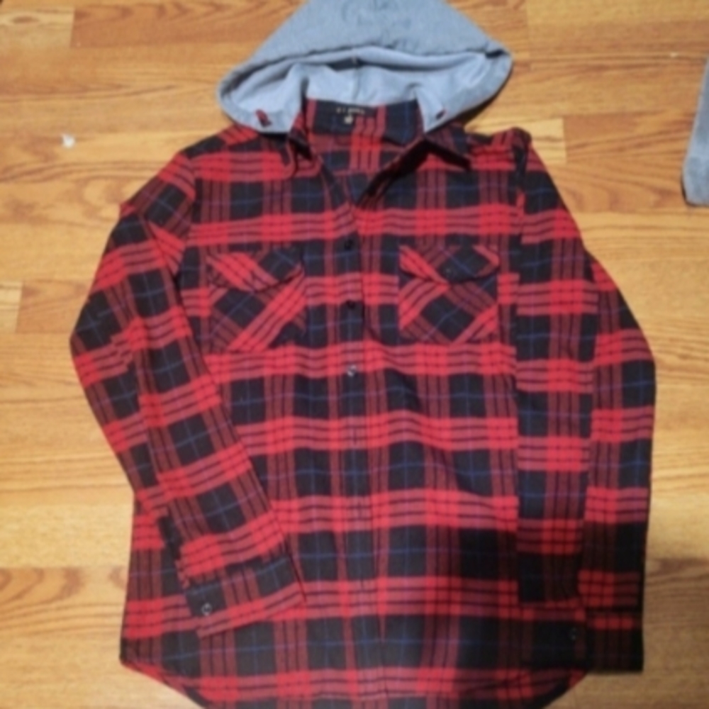 Black, Blue & Red Hooded Flannel